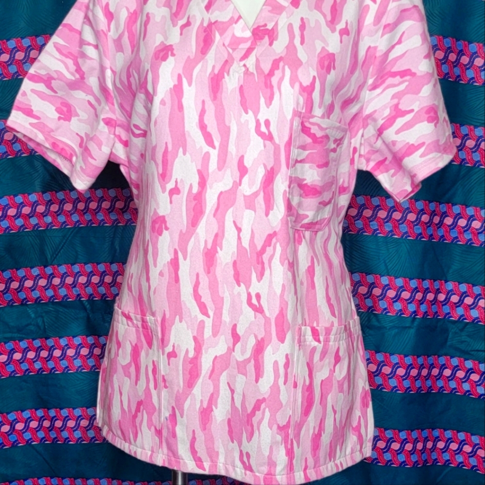 Pink colored camouflage scrub.